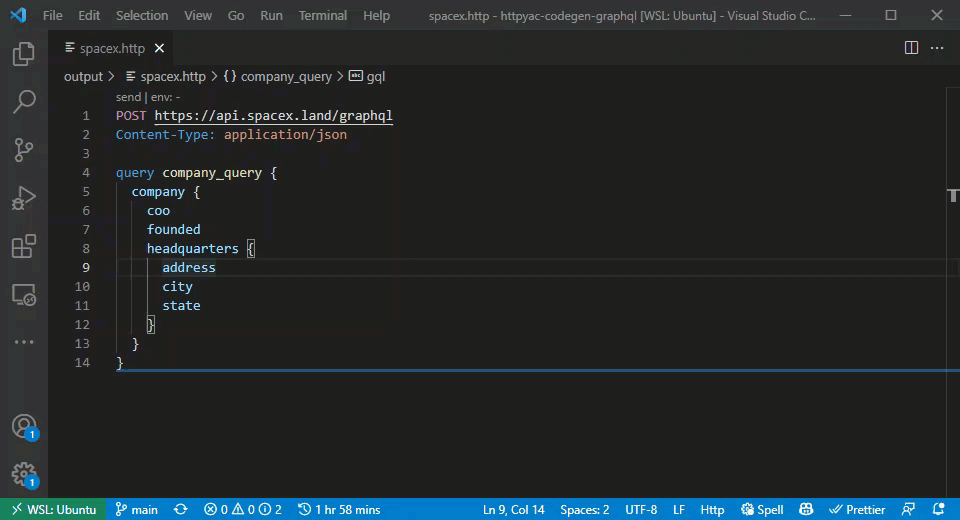 httpyac vscode extension sending spacex request