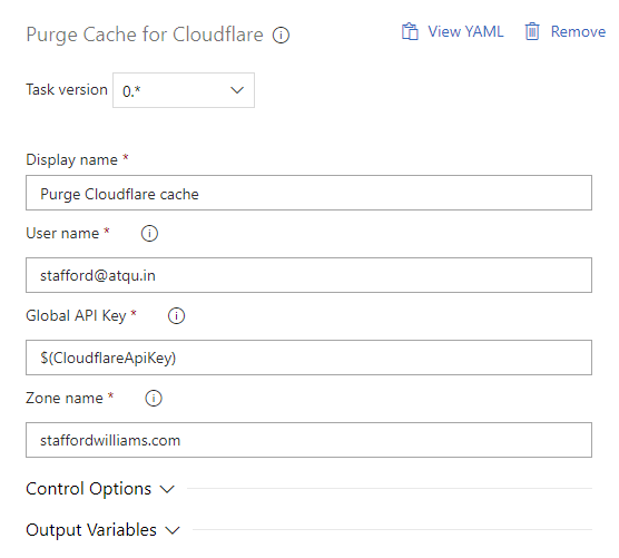 Screenshot of Purge Cache for Cloudflare release task